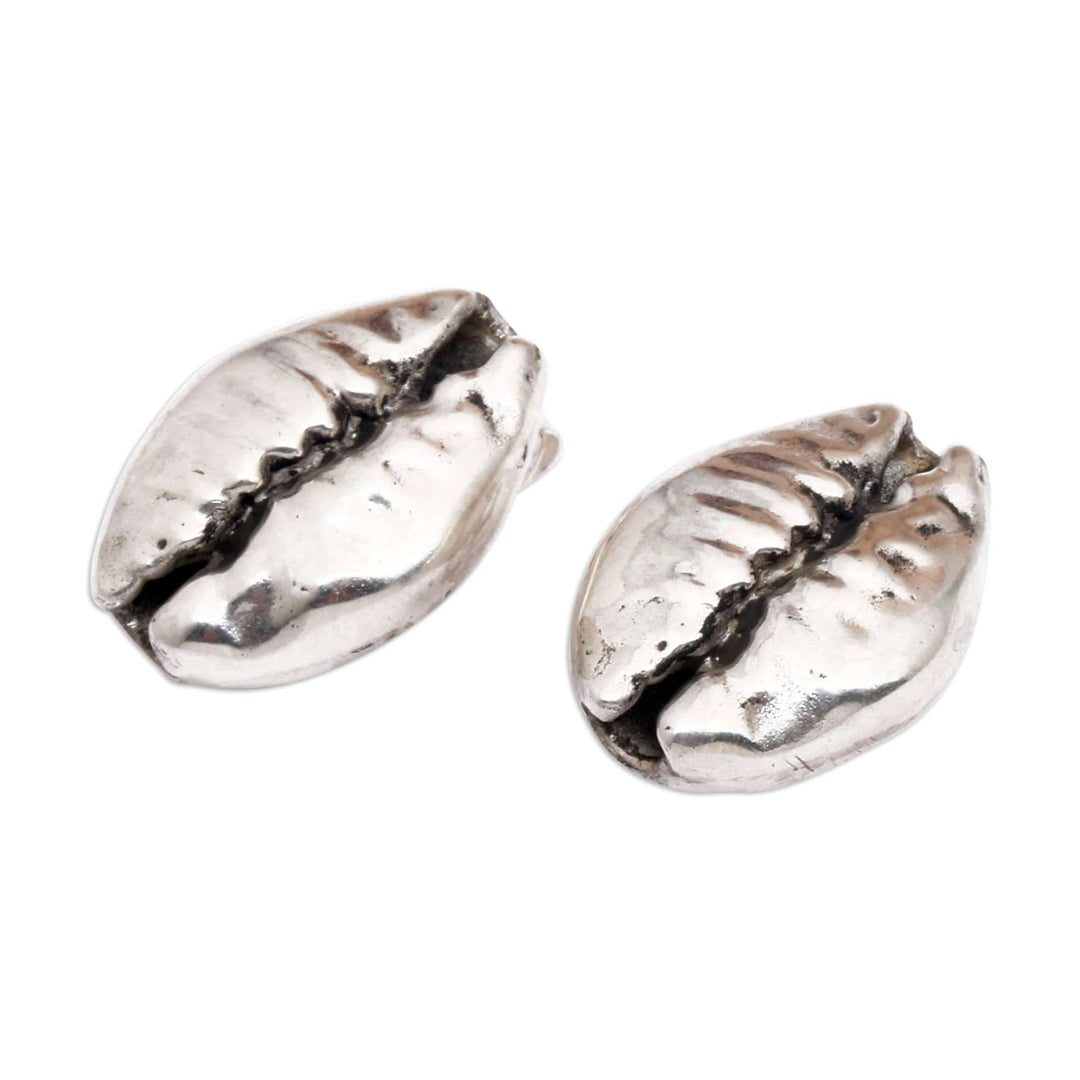 Coffee Bean-Shaped Sterling Silver Button Earrings from Bali - Coffee Beans