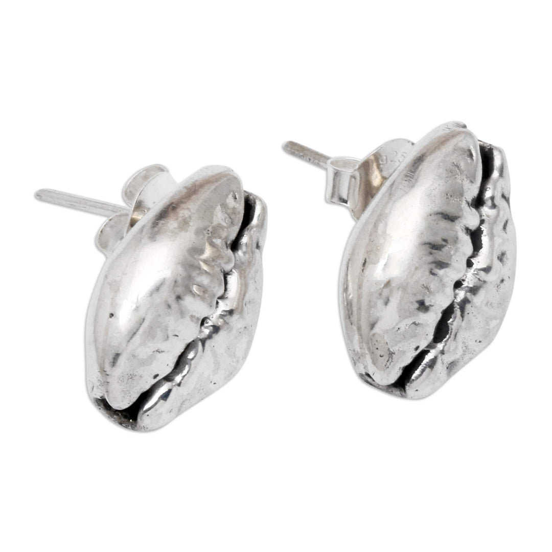 Coffee Bean-Shaped Sterling Silver Button Earrings from Bali - Coffee Beans