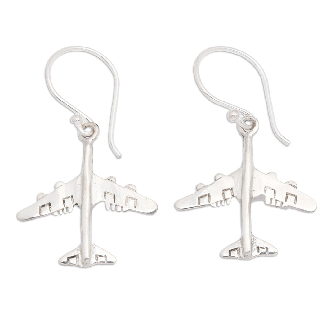 Airplane-Shaped Sterling Silver Dangle Earrings from Bali - Glorious Flight