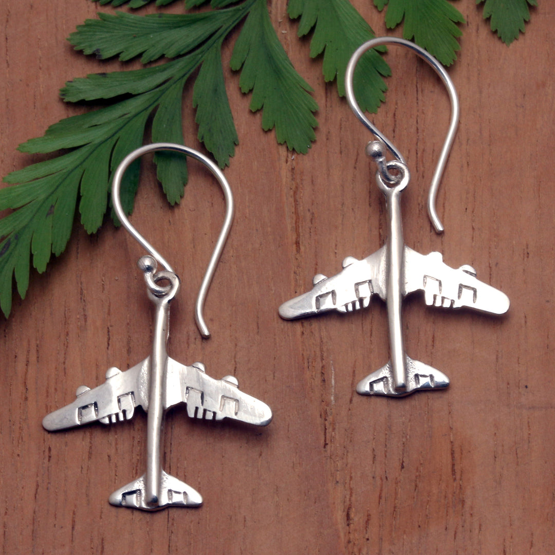 Airplane-Shaped Sterling Silver Dangle Earrings from Bali - Glorious Flight