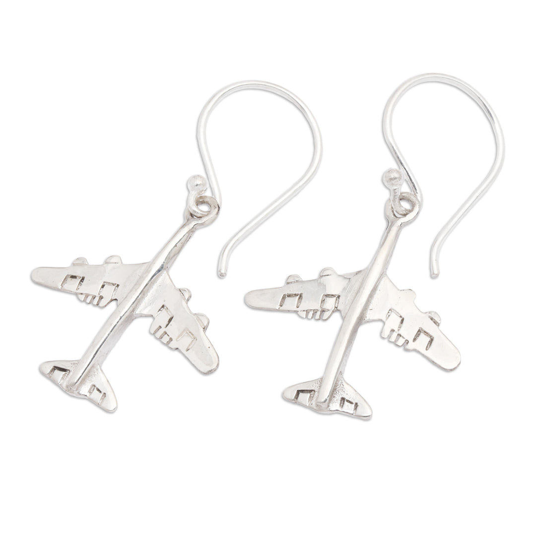 Airplane-Shaped Sterling Silver Dangle Earrings from Bali - Glorious Flight