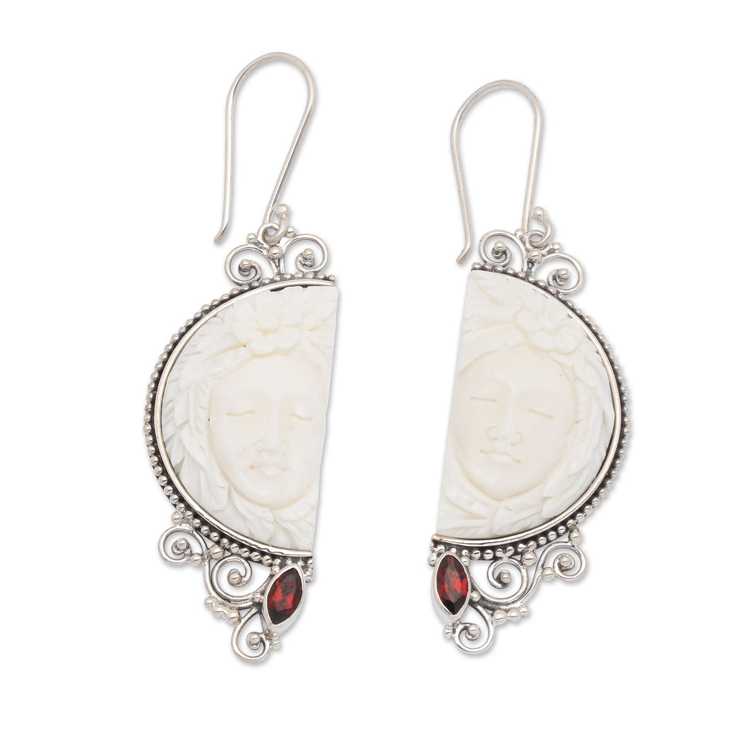 Handcrafted Fantasy Moon-Themed Garnet Dangle Earrings - Passionate Twins