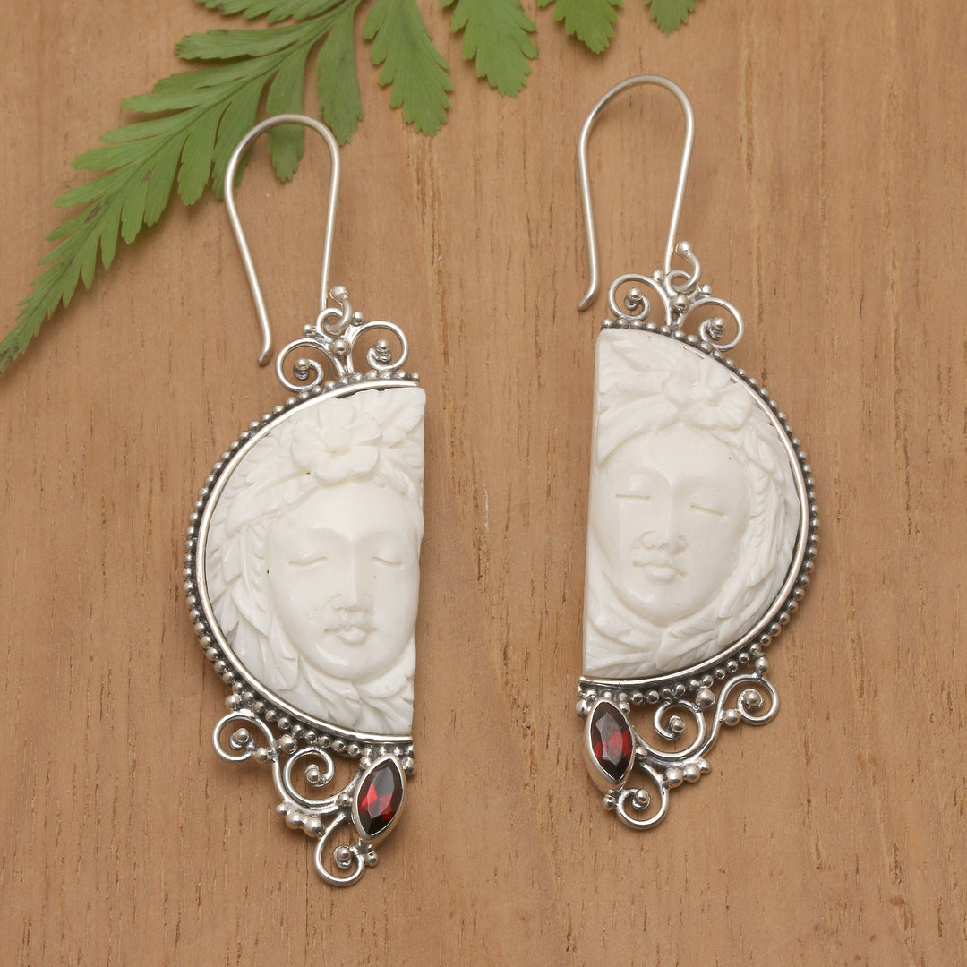 Handcrafted Fantasy Moon-Themed Garnet Dangle Earrings - Passionate Twins