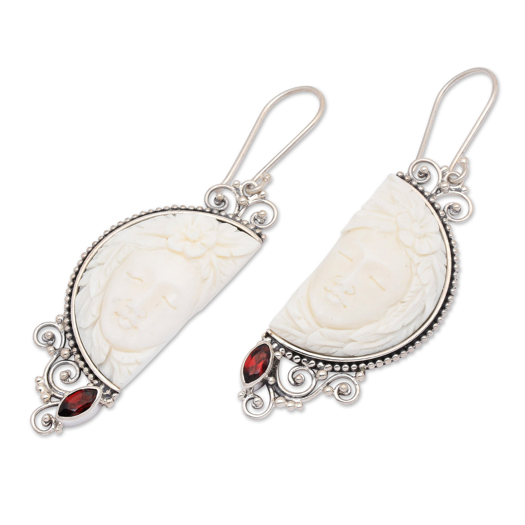 Handcrafted Fantasy Moon-Themed Garnet Dangle Earrings - Passionate Twins