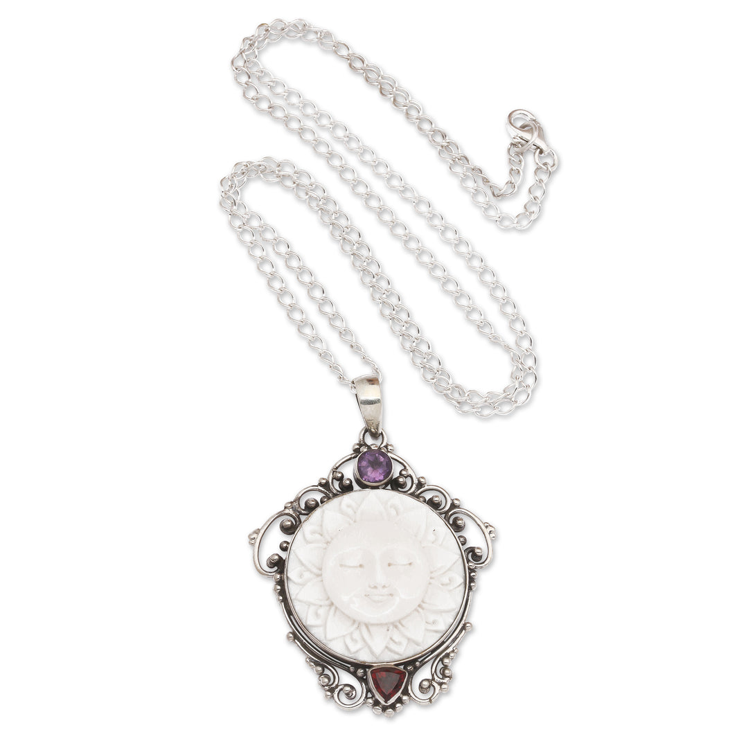 Sunflower-Themed Amethyst and Garnet Pendant Necklace - Sunflower Queen