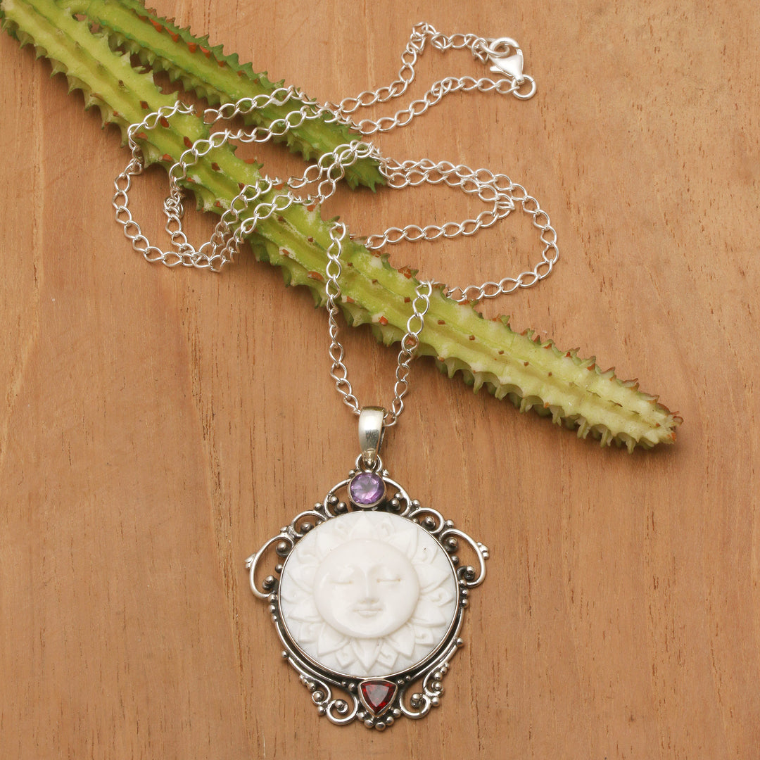 Sunflower-Themed Amethyst and Garnet Pendant Necklace - Sunflower Queen
