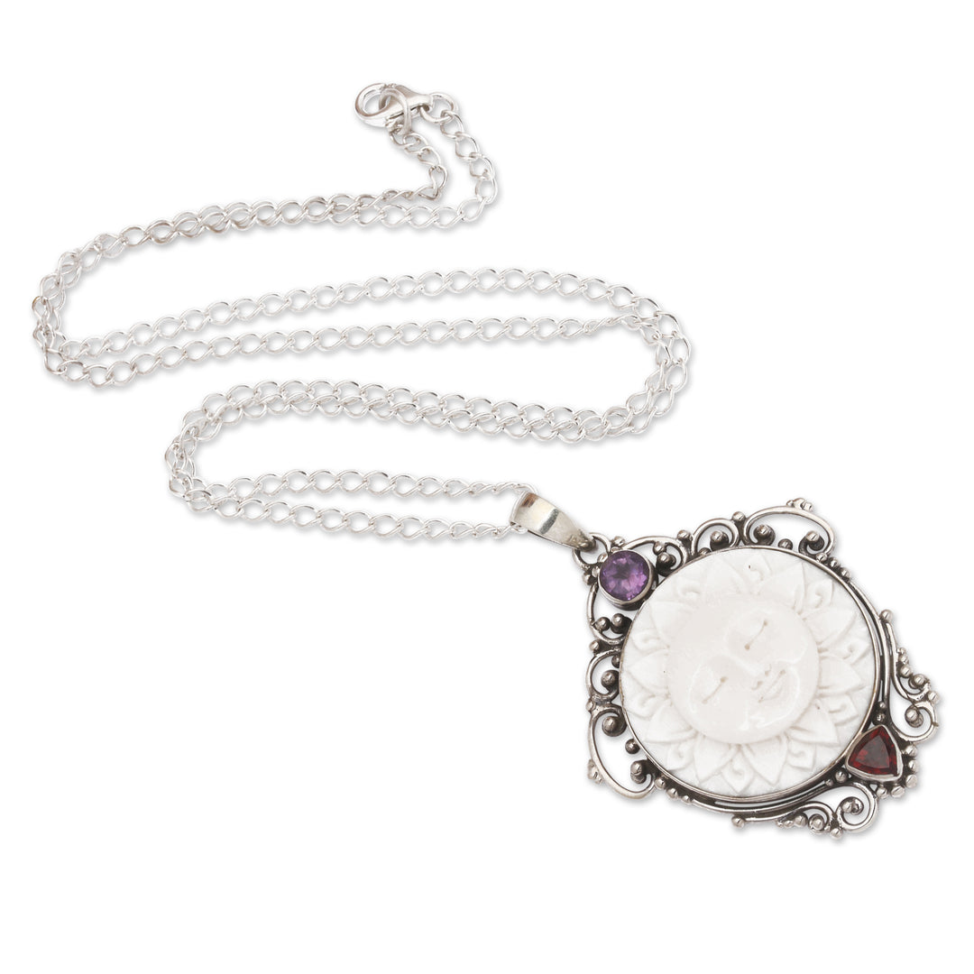 Sunflower-Themed Amethyst and Garnet Pendant Necklace - Sunflower Queen