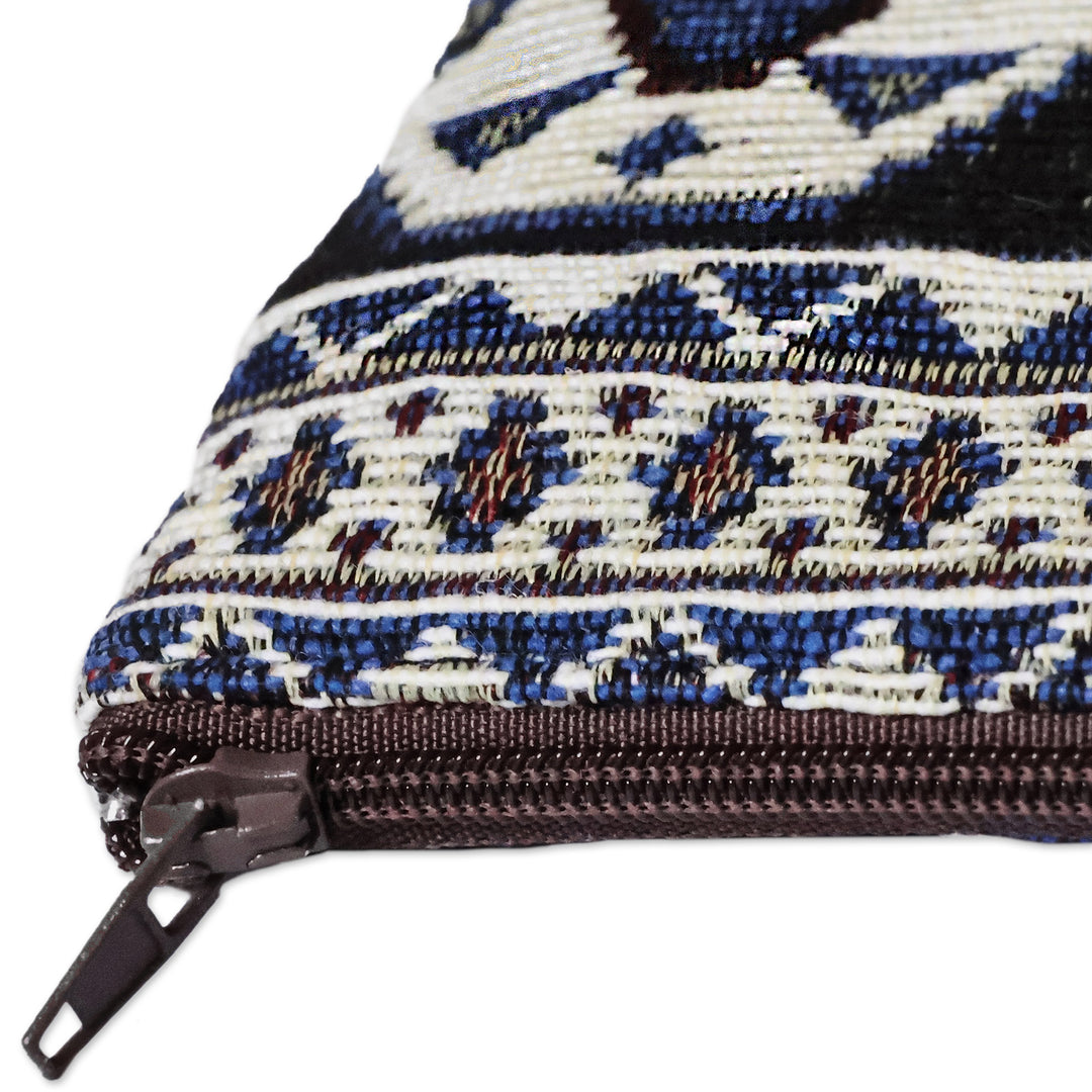 Classic Geometric-Patterned Blue Cotton Cosmetic Bag - True Armenia