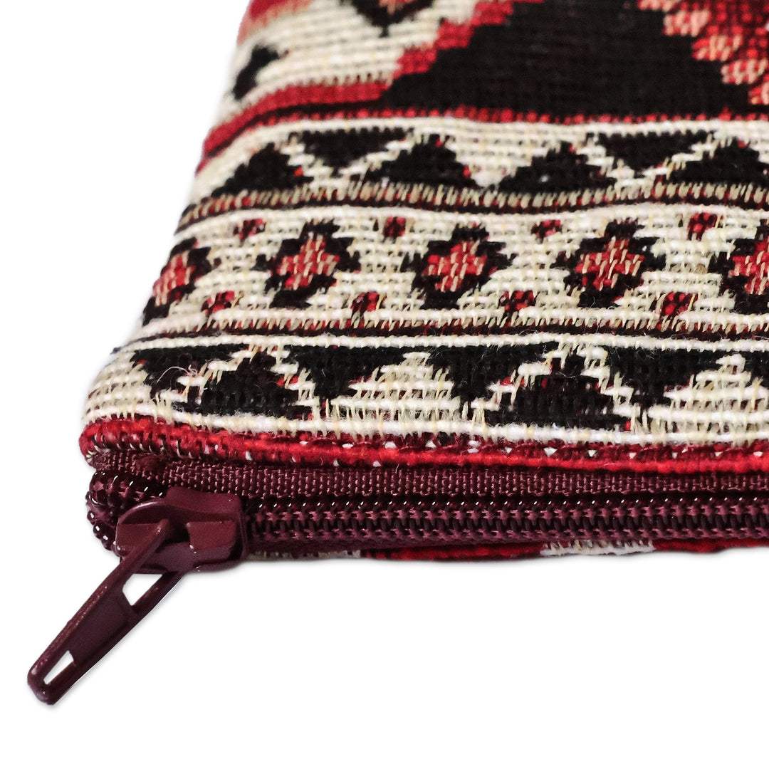 Classic Geometric-Patterned Red Cotton Cosmetic Bag - Hyak History