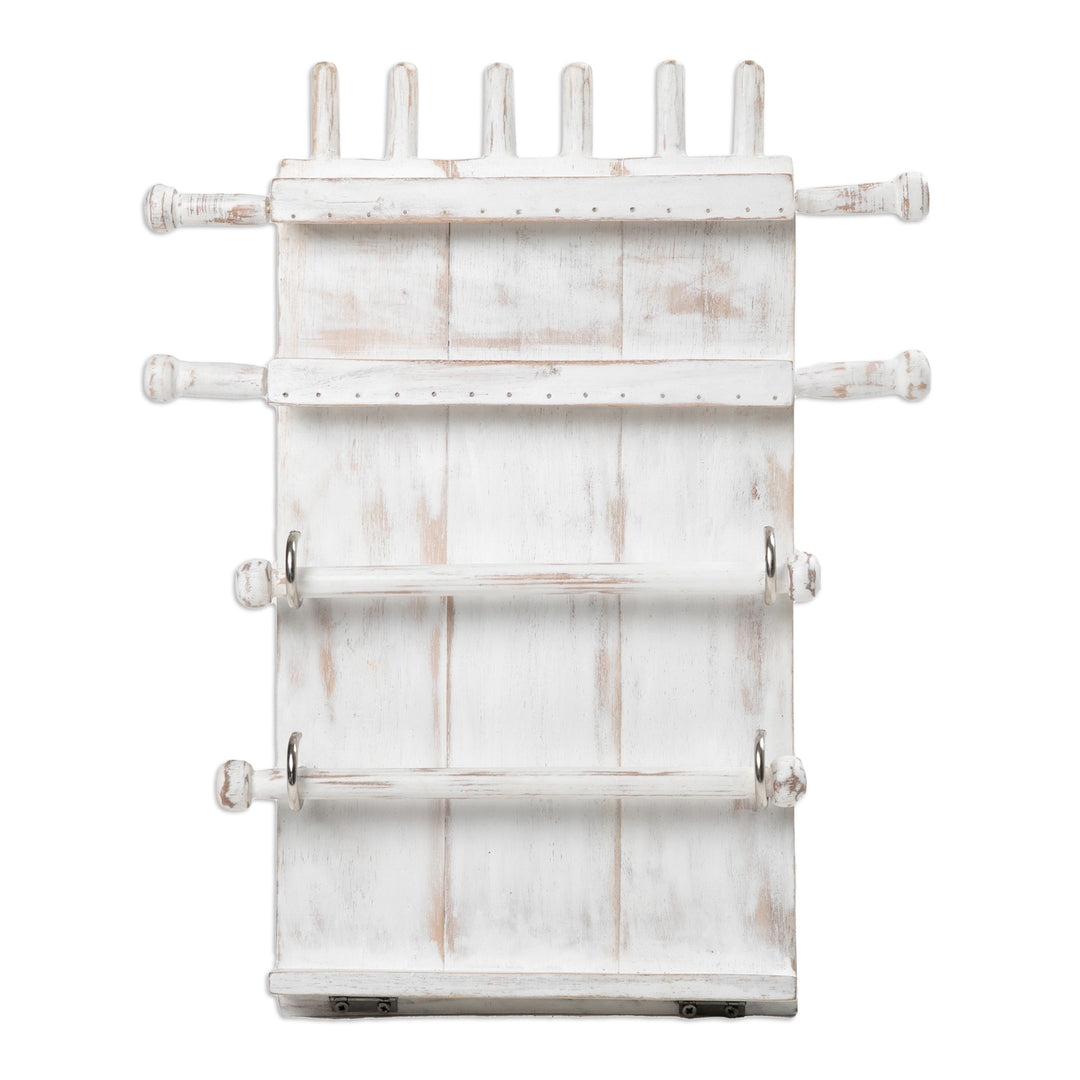 Hand-Carved Wood Jewelry Stand with Distressed Finish - Mother Nature's Flair