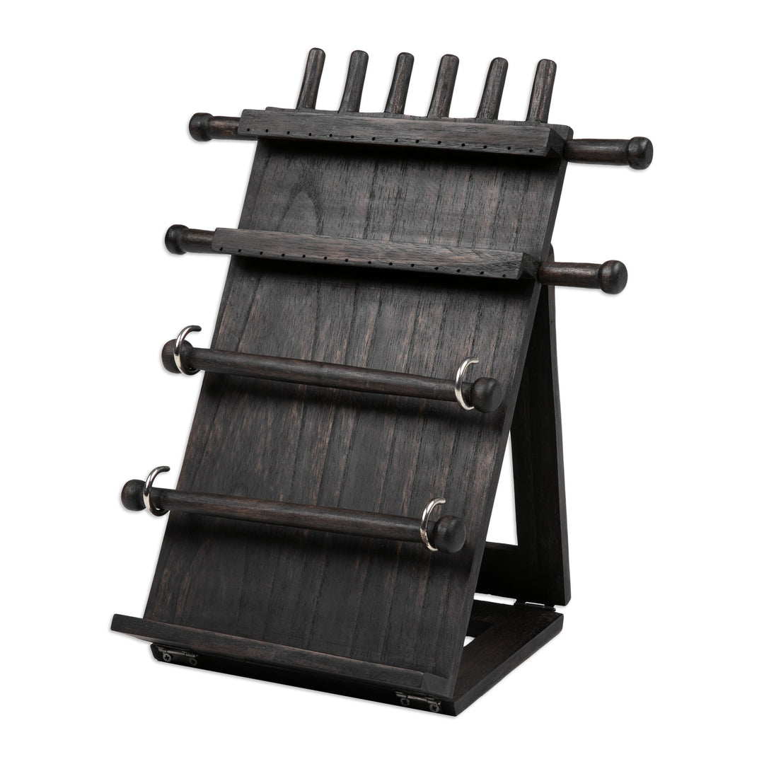 Tropical-Themed Handmade Black Jempinis Wood Jewelry Stand - Mother Nature's Mystery