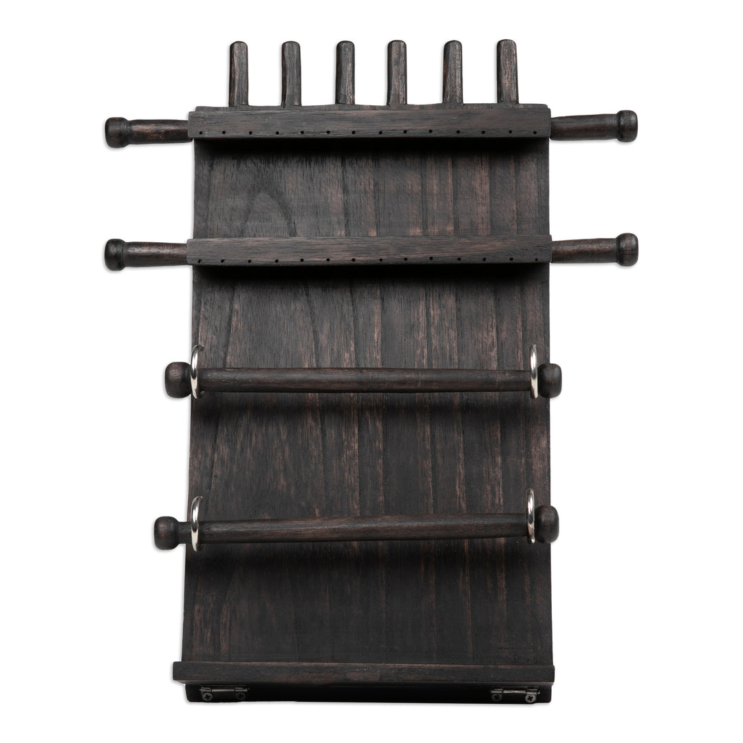 Tropical-Themed Handmade Black Jempinis Wood Jewelry Stand - Mother Nature's Mystery