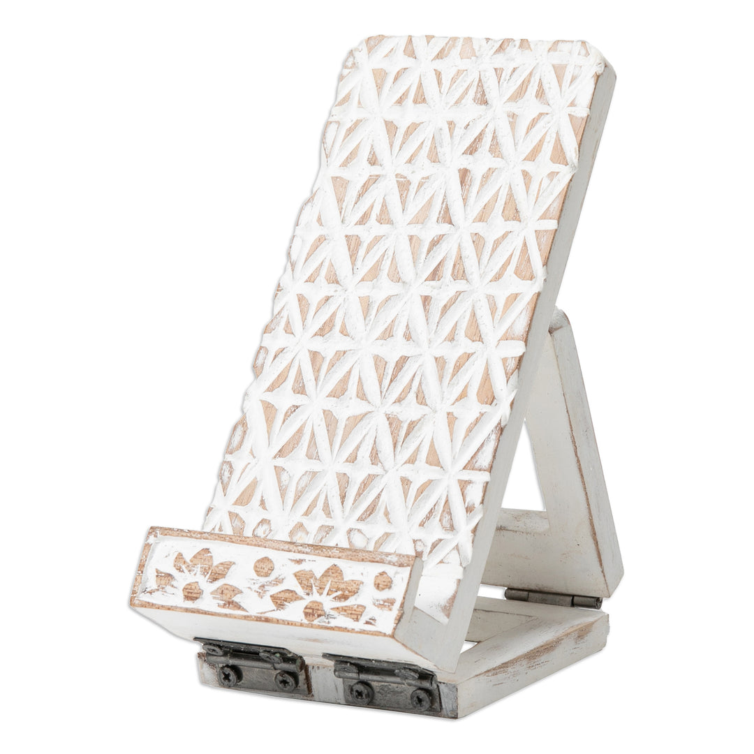 Hand-Carved Wood Phone Stand with Distressed Finish - Shabby Chic Geometry