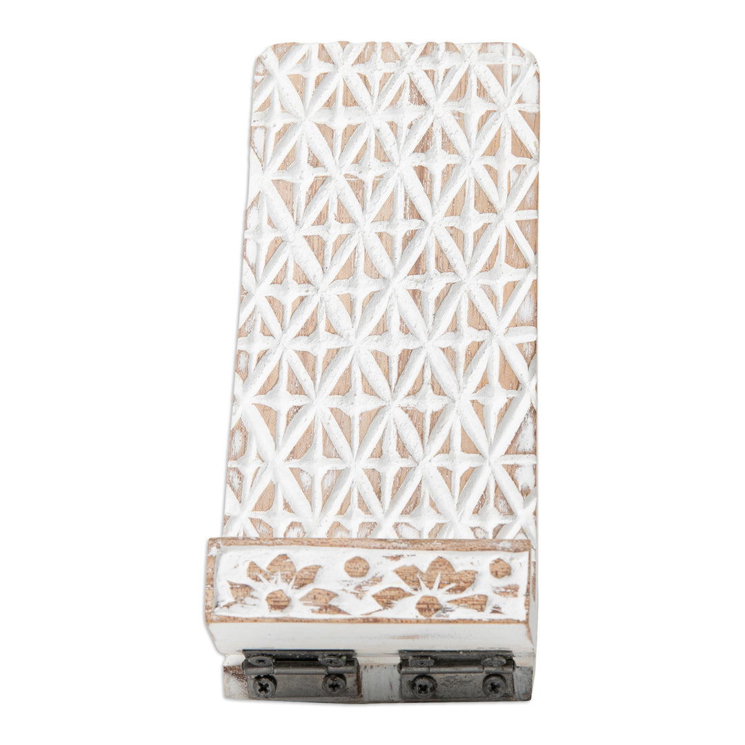 Hand-Carved Wood Phone Stand with Distressed Finish - Shabby Chic Geometry