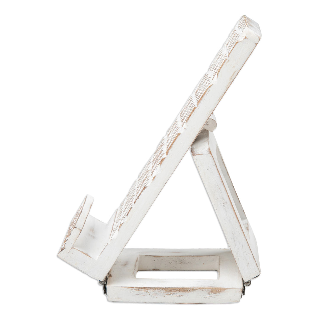 Hand-Carved Wood Phone Stand with Distressed Finish - Shabby Chic Geometry
