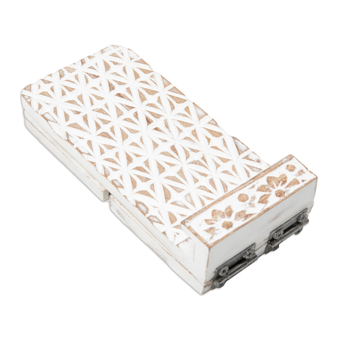 Hand-Carved Wood Phone Stand with Distressed Finish - Shabby Chic Geometry