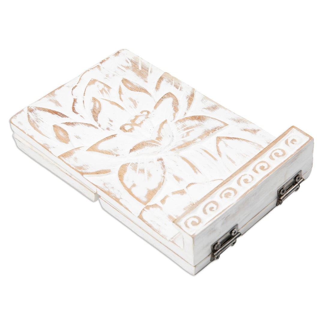 Distressed Wood Tablet Stand with Lotus Flower Motif - Magical Lotus