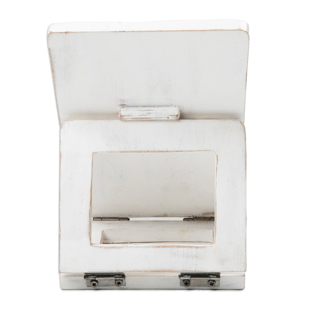 Distressed Wood Tablet Stand with Lotus Flower Motif - Magical Lotus