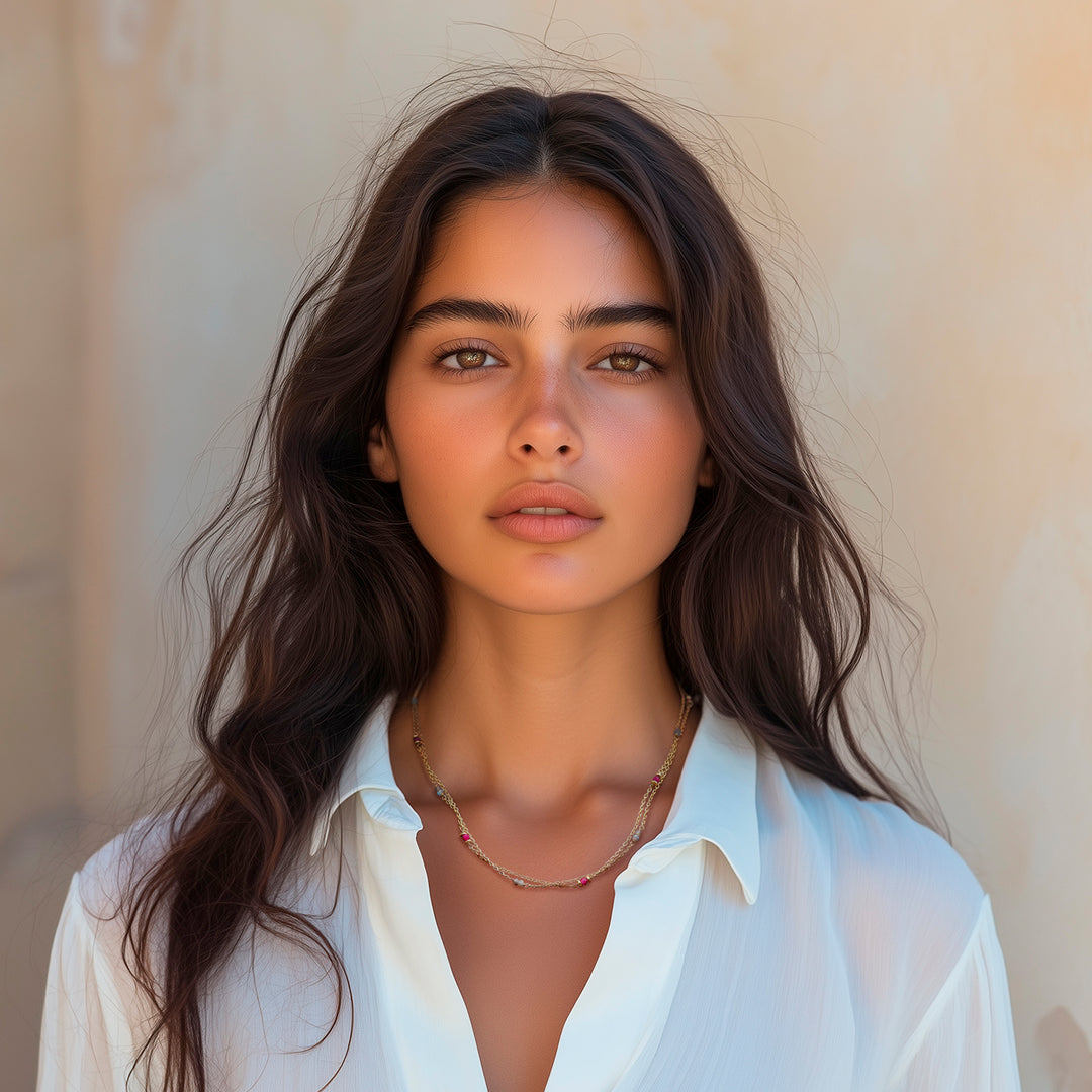 22k Gold-Plated Quartz and Labradorite Station Necklace - Good Fortune