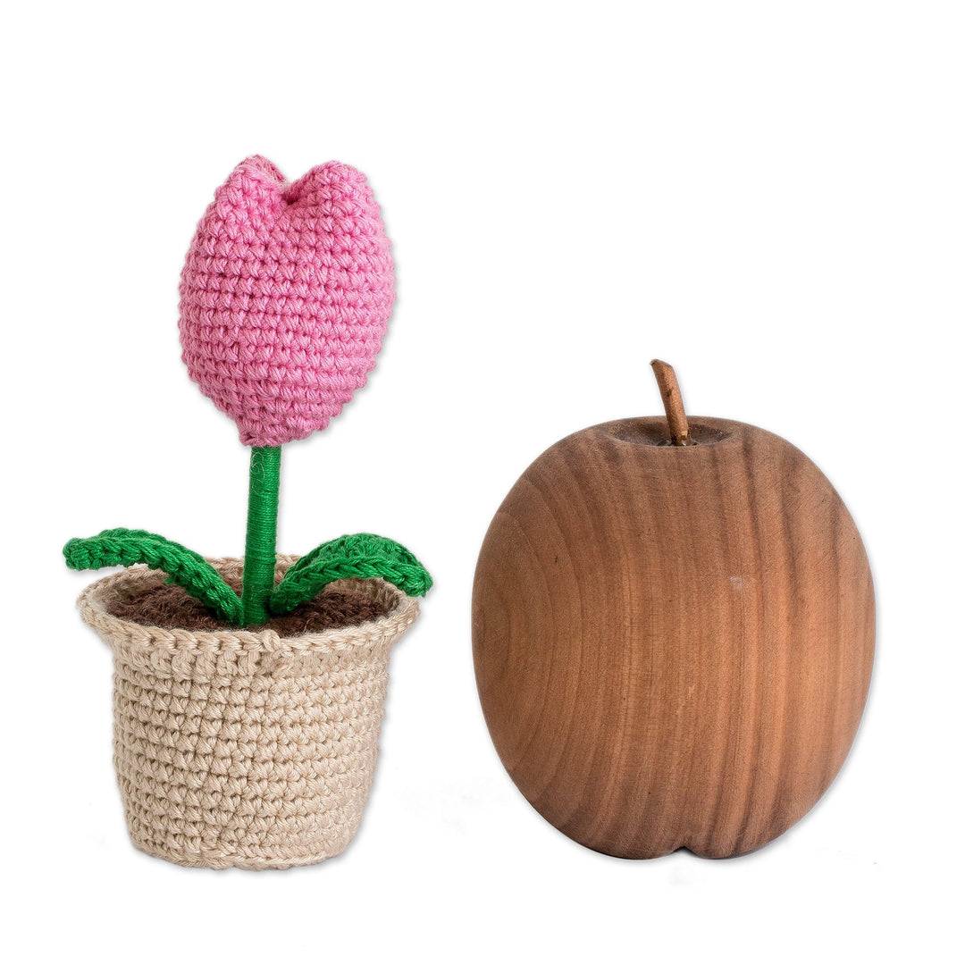 Crocheted Cotton Pink Tulip in Planter Decorative Accent - Tulip Love in Pink
