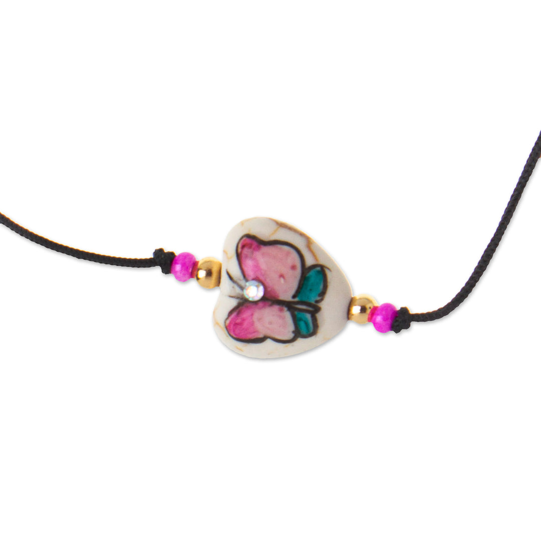 Painted Howlite Butterfly Pendant Bracelet with Crystal Bead - Sublime Butterfly