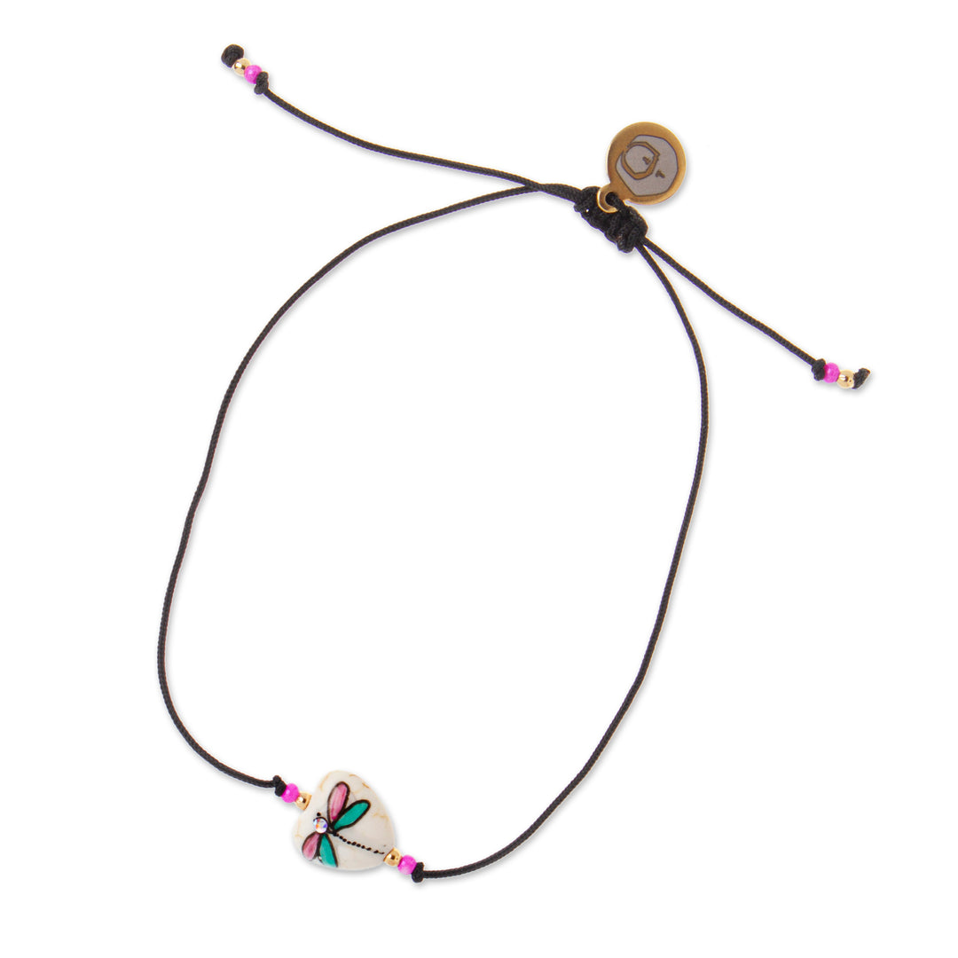 Painted Howlite Dragonfly Pendant Bracelet with Crystal Bead - Sublime Dragonfly