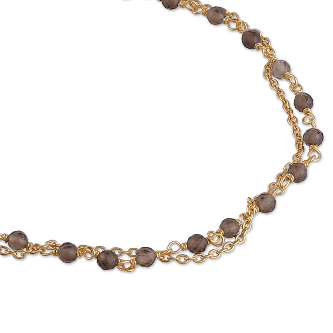 18k Gold-Plated Two-Carat Checkerboard Smoky Quartz Bracelet - My Essence