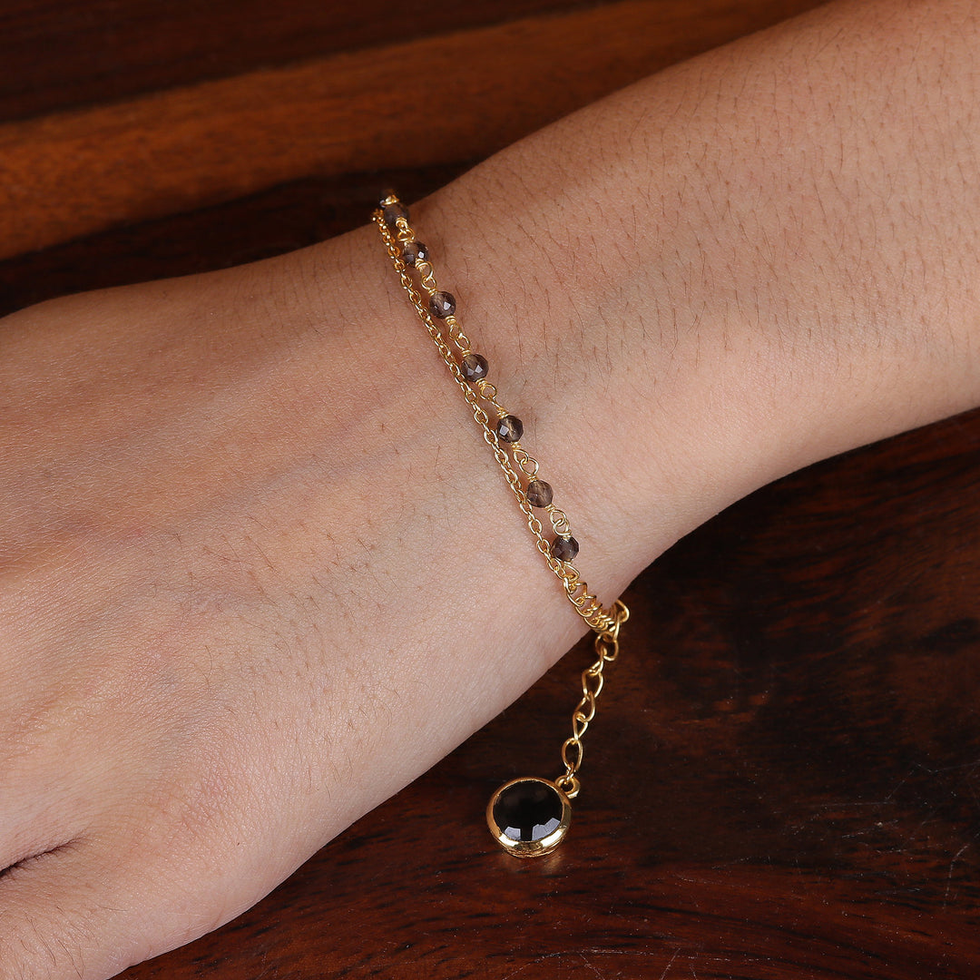 18k Gold-Plated Two-Carat Checkerboard Smoky Quartz Bracelet - My Essence