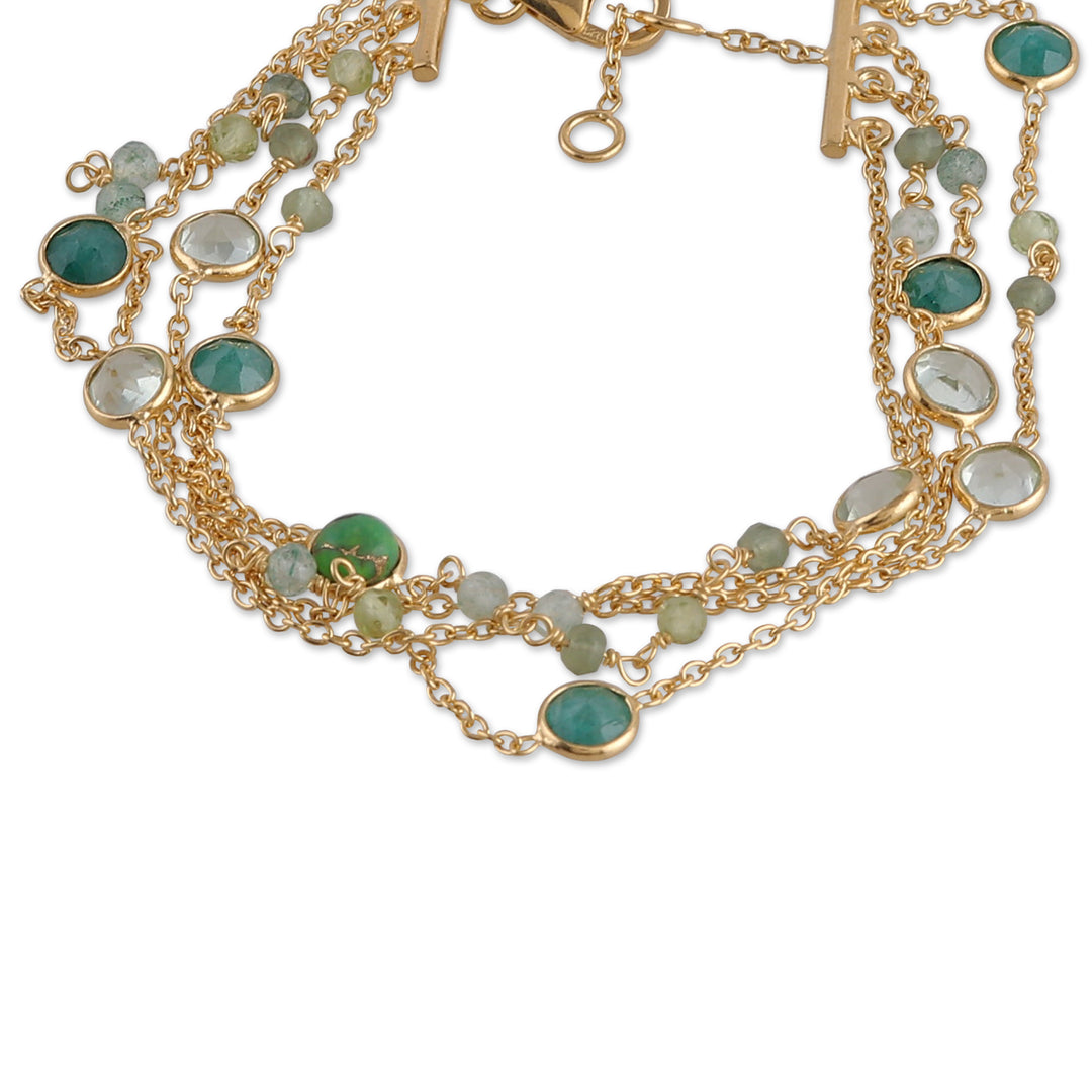 18k Gold-Plated Multi-Gemstone Strand Bracelet from India - Green Symphony