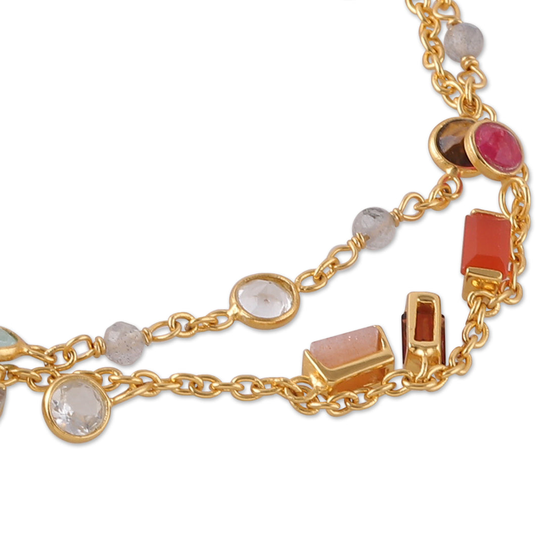 18k Gold-Plated Multi-Gemstone Charm Strand Bracelet - Golden Spells