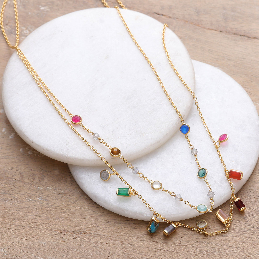 18k Gold-Plated Multi-Gemstone Charm Strand Necklace - Genesis