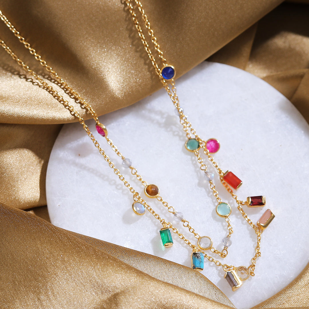 18k Gold-Plated Multi-Gemstone Charm Strand Necklace - Genesis