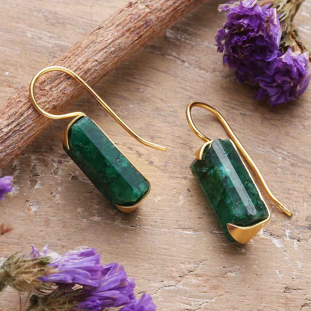 Gold-Plated Modern Minimalist Green Beryl Drop Earrings - Emerald Bliss