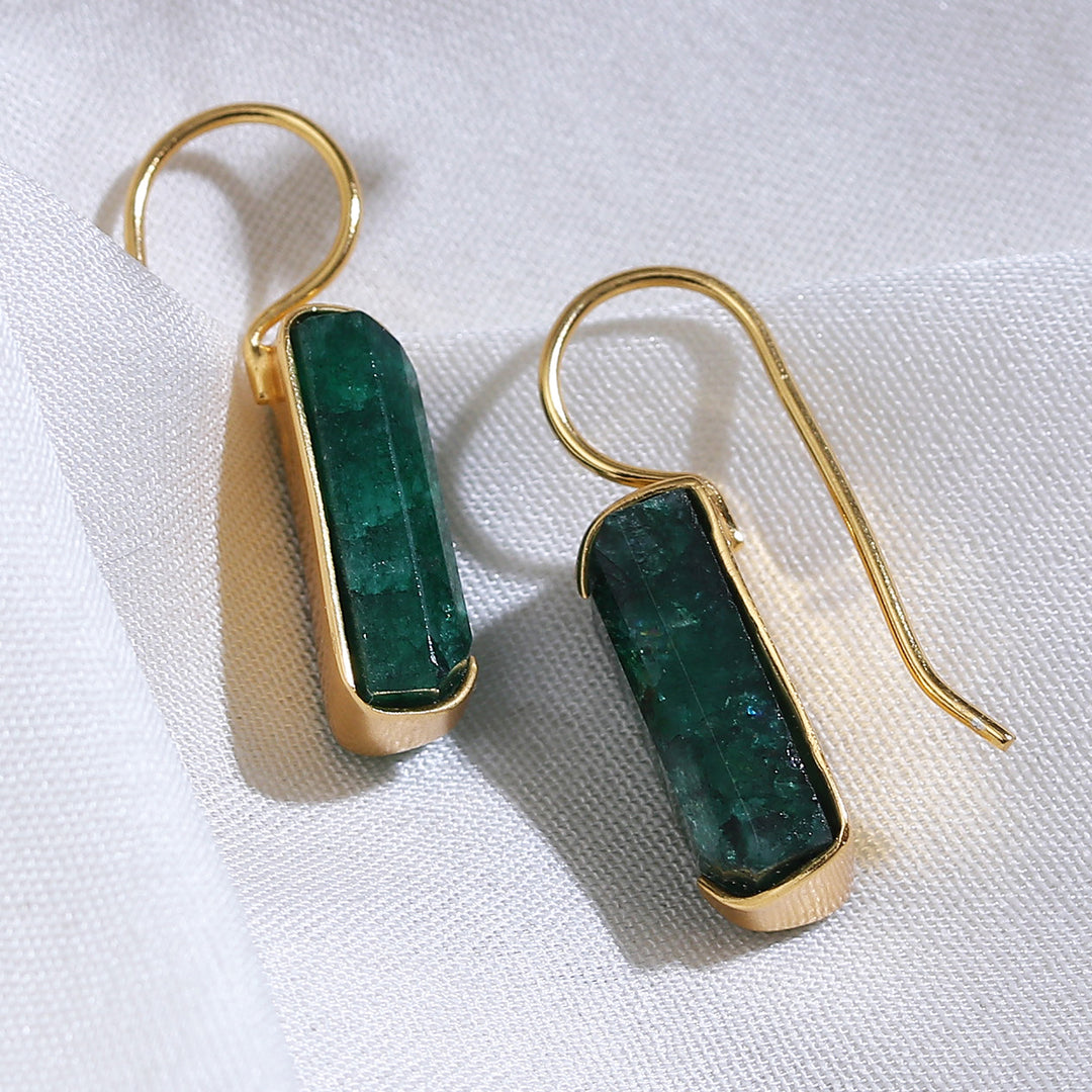 Gold-Plated Modern Minimalist Green Beryl Drop Earrings - Emerald Bliss