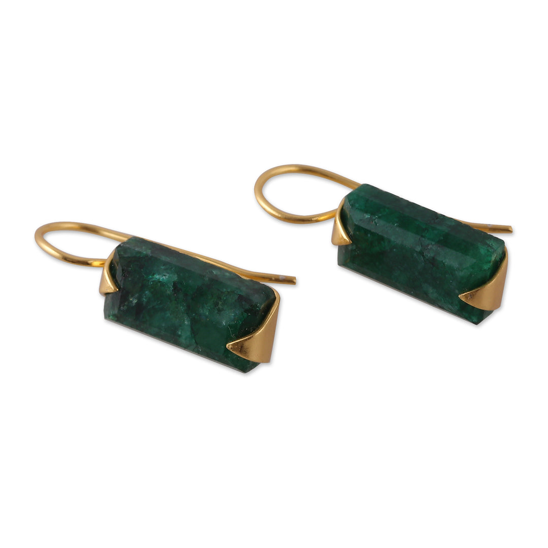 Gold-Plated Modern Minimalist Green Beryl Drop Earrings - Emerald Bliss