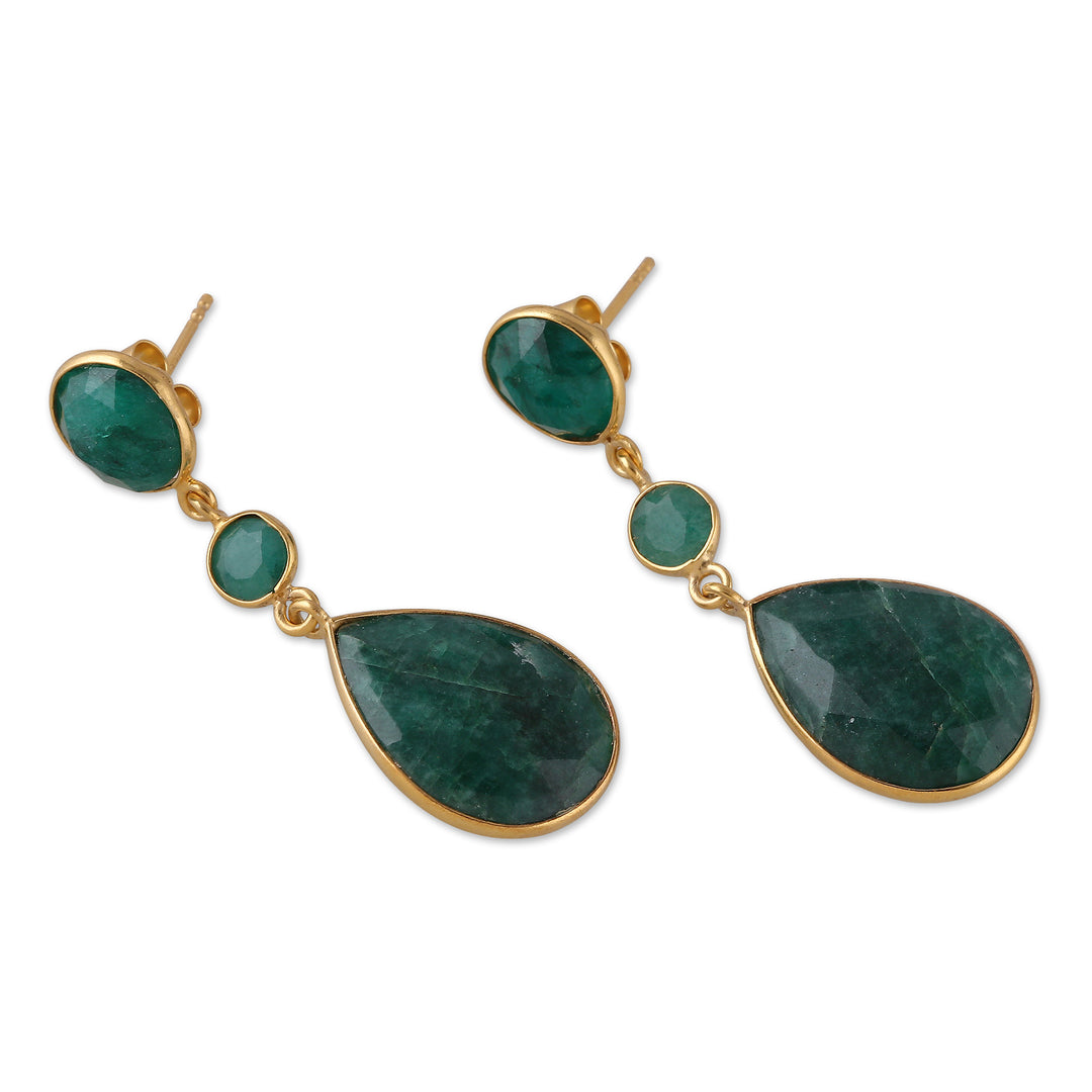 Gold-Plated 30-Carat Beryl and Aventurine Dangle Earrings - Emerald Glam