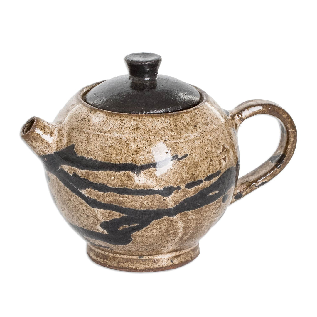 Modern Hand-Painted Ceramic Creamer in Brown and Black Hues - Cocoa