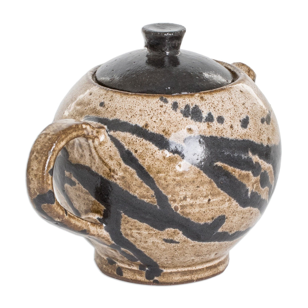 Modern Hand-Painted Ceramic Creamer in Brown and Black Hues - Cocoa
