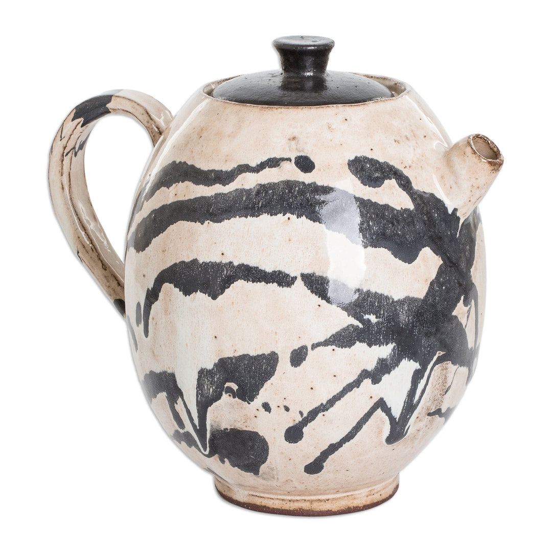 Modern Hand-Painted Ceramic Coffee Pot in Brown and Black - Cocoa