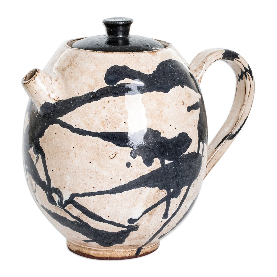 Modern Hand-Painted Ceramic Coffee Pot in Brown and Black - Cocoa