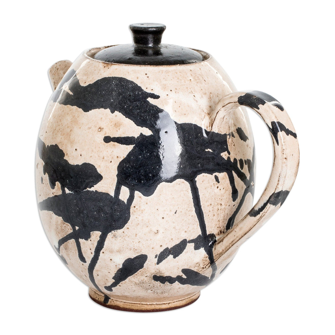 Modern Hand-Painted Ceramic Coffee Pot in Brown and Black - Cocoa