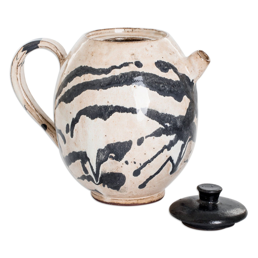 Modern Hand-Painted Ceramic Coffee Pot in Brown and Black - Cocoa