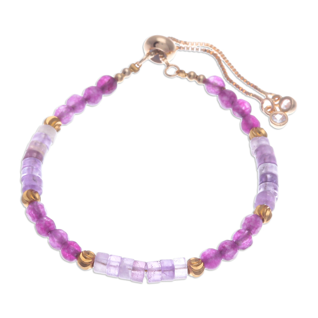 Amethyst and Quartz Beaded Adjustable Wristband Bracelet - Precious Flair