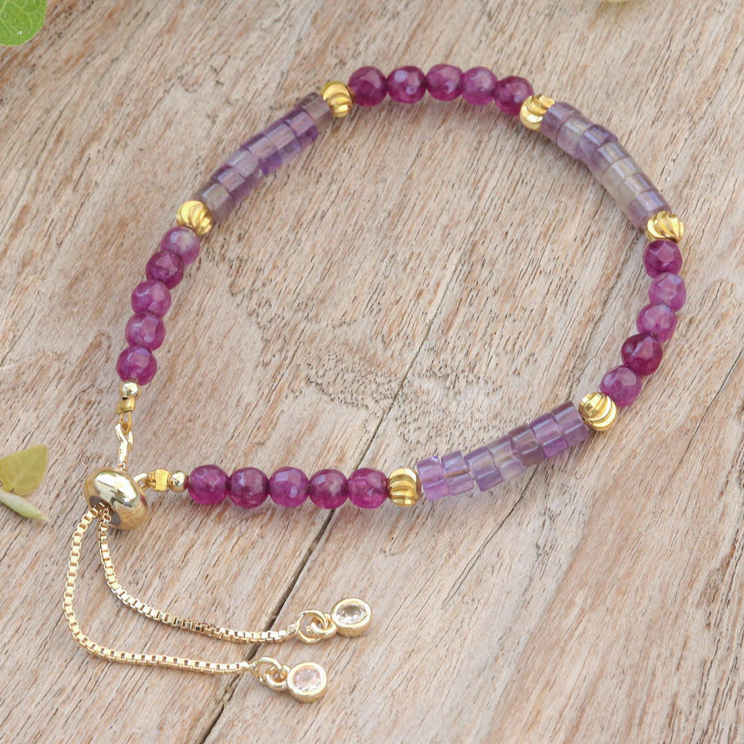 Amethyst and Quartz Beaded Adjustable Wristband Bracelet - Precious Flair