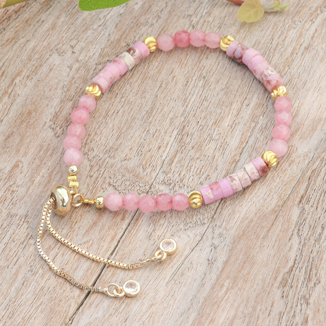 Jasper and Quartz Beaded Adjustable Wristband Bracelet - Superb Flair