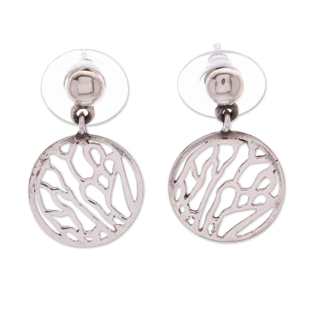 Wing-Patterned Round Sterling Silver Dangle Earrings - Fluttering Soul