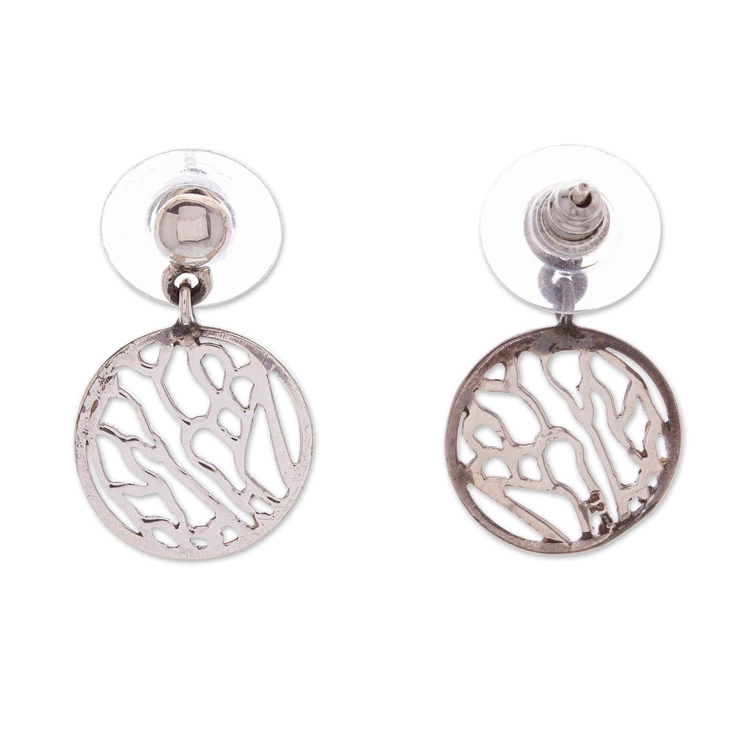 Wing-Patterned Round Sterling Silver Dangle Earrings - Fluttering Soul