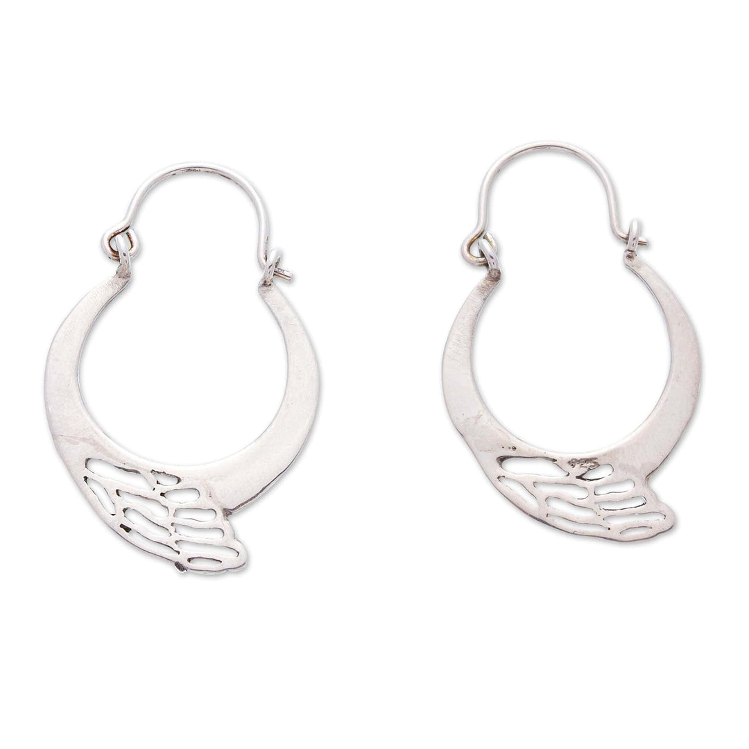 Polished Butterfly Wing-Shaped Sterling Silver Hoop Earrings - Hopeful Flutter