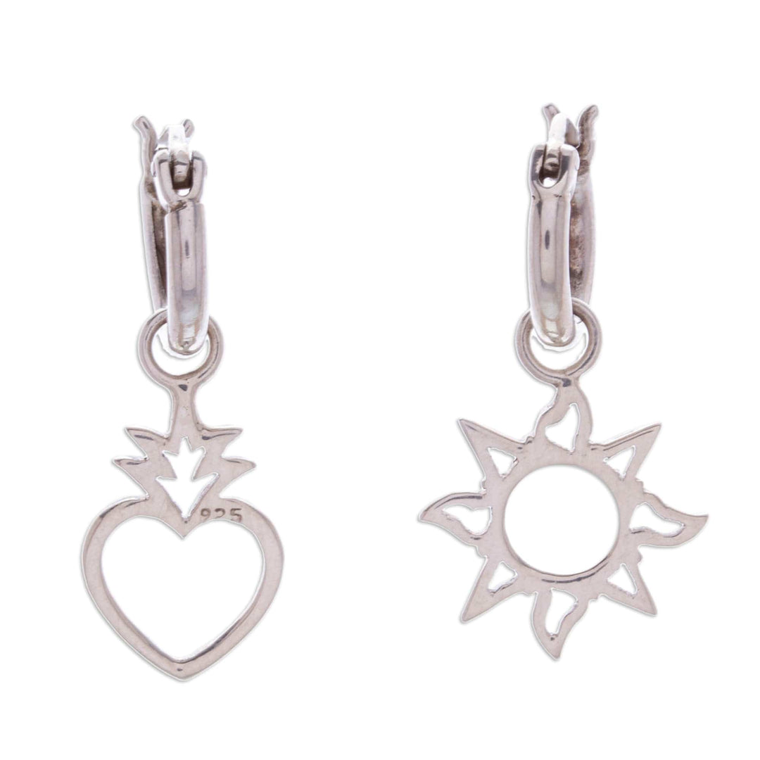 Heart and Sun-Themed Sterling Silver Dangle Earrings - Love & Light
