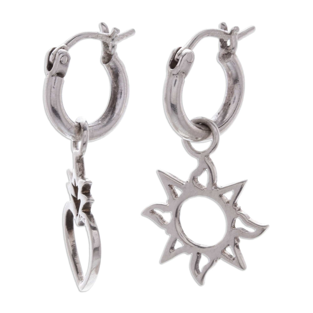 Heart and Sun-Themed Sterling Silver Dangle Earrings - Love & Light